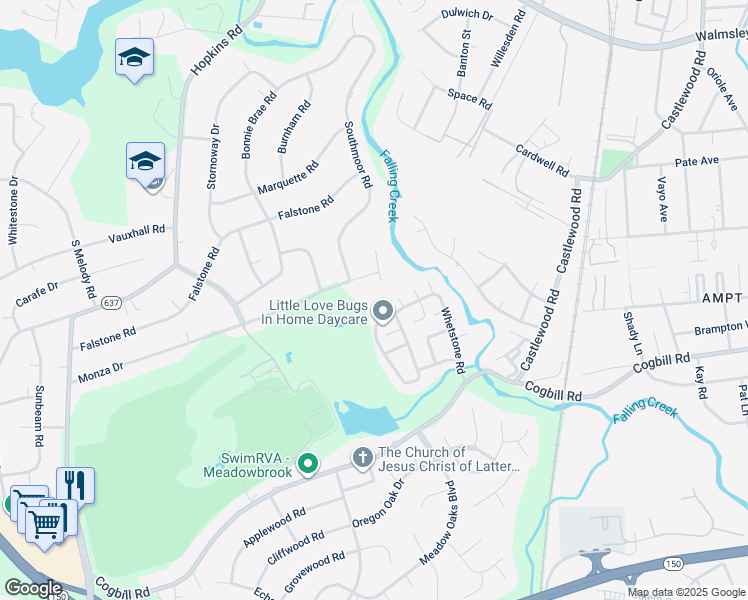 map of restaurants, bars, coffee shops, grocery stores, and more near 5161 Whetstone Road in Richmond
