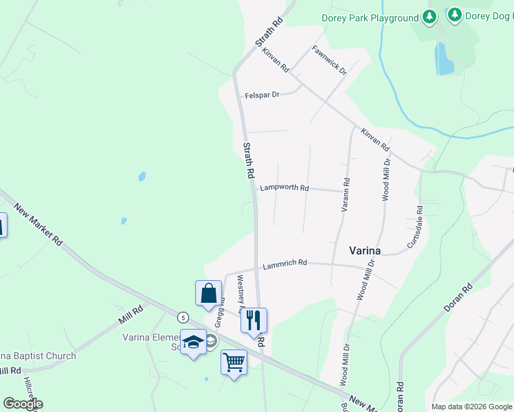 map of restaurants, bars, coffee shops, grocery stores, and more near 7780 Strath Road in Richmond