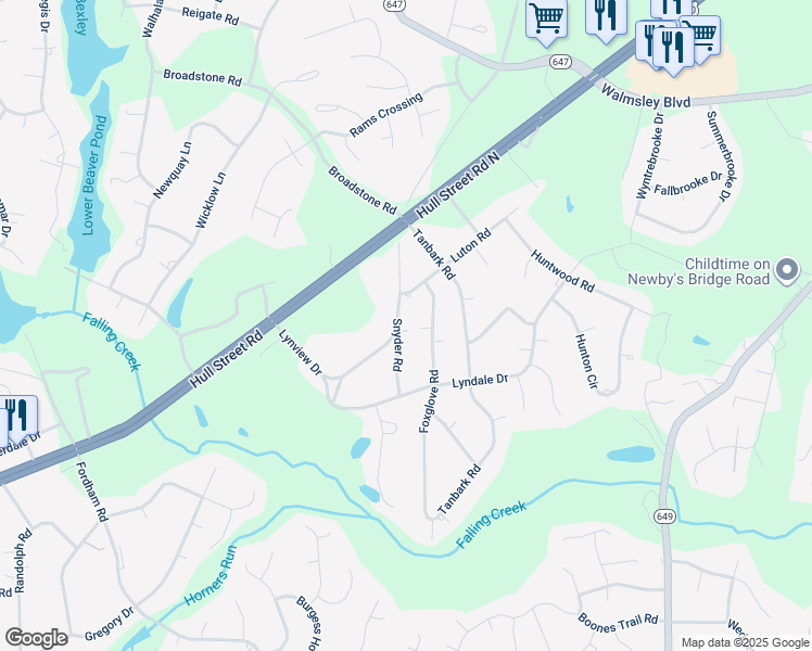 map of restaurants, bars, coffee shops, grocery stores, and more near 3721 Snyder Road in Richmond