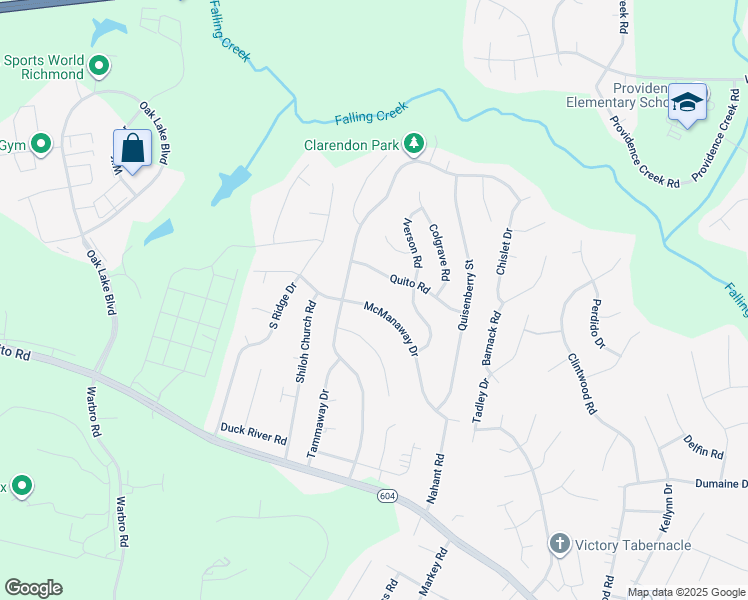 map of restaurants, bars, coffee shops, grocery stores, and more near 2817 McManaway Drive in Midlothian