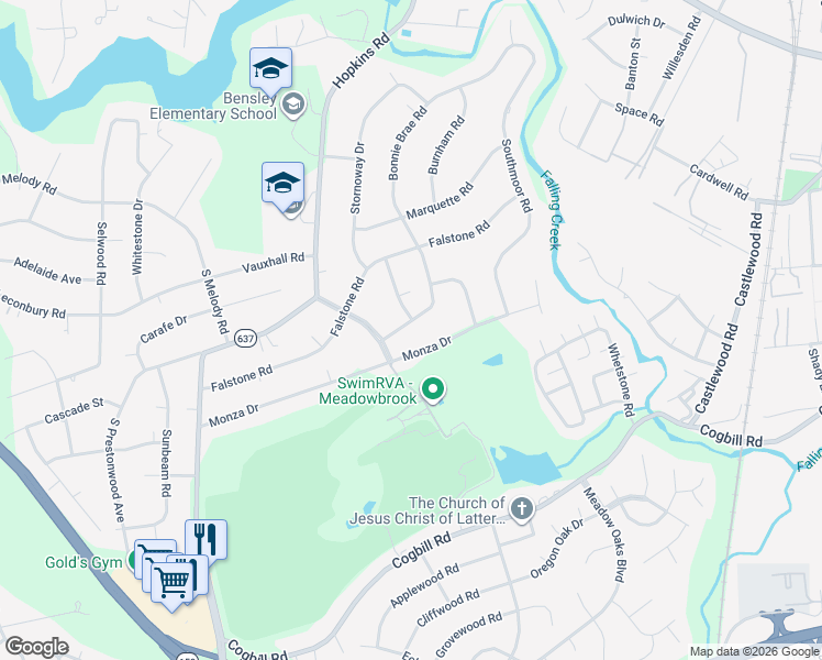 map of restaurants, bars, coffee shops, grocery stores, and more near 3742 Drakeshire Road in Richmond