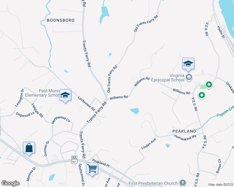 map of restaurants, bars, coffee shops, grocery stores, and more near 4412 Williams Road in Lynchburg