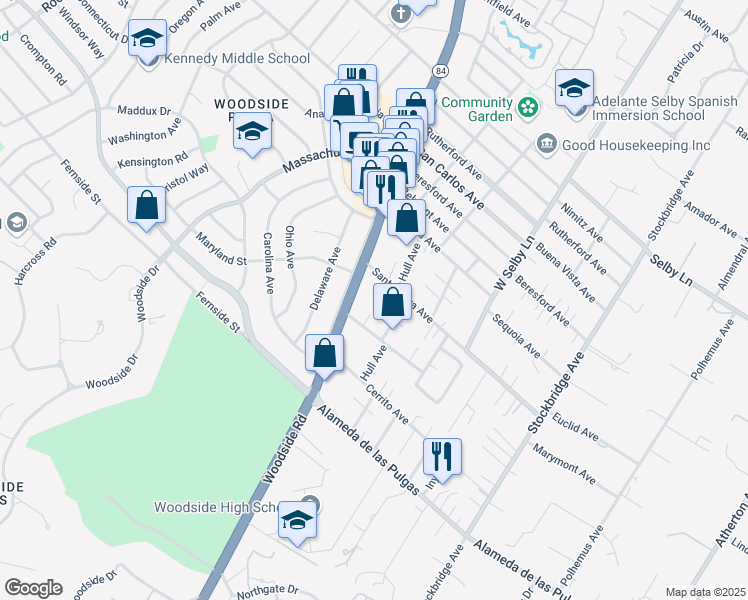 map of restaurants, bars, coffee shops, grocery stores, and more near 15 Jubilee Court in Redwood City