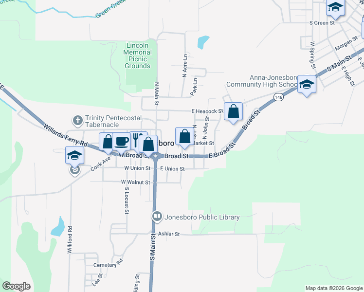 map of restaurants, bars, coffee shops, grocery stores, and more near 109 Pecan St in Jonesboro
