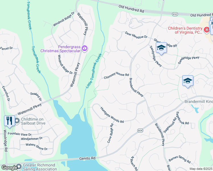 map of restaurants, bars, coffee shops, grocery stores, and more near 2506 Chimney House Place in Midlothian