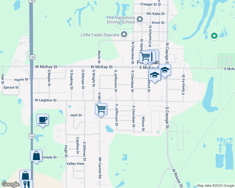 map of restaurants, bars, coffee shops, grocery stores, and more near 209 South Jefferson Street in Frontenac