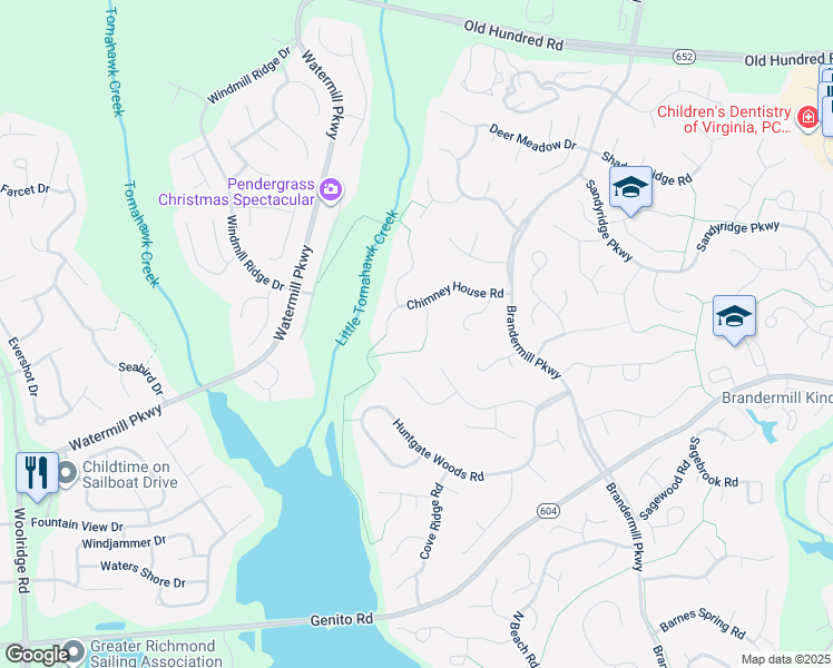 map of restaurants, bars, coffee shops, grocery stores, and more near 2506 Chimney House Place in Midlothian