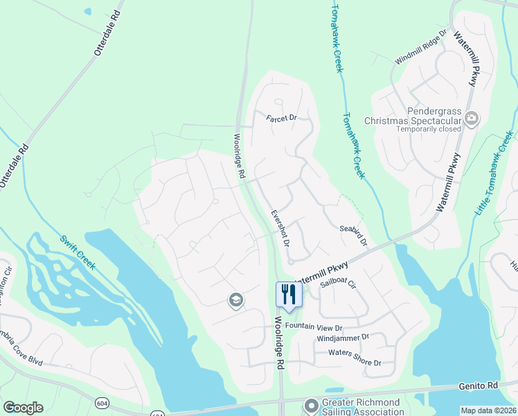 map of restaurants, bars, coffee shops, grocery stores, and more near 14806 Yarcombe Road in Midlothian