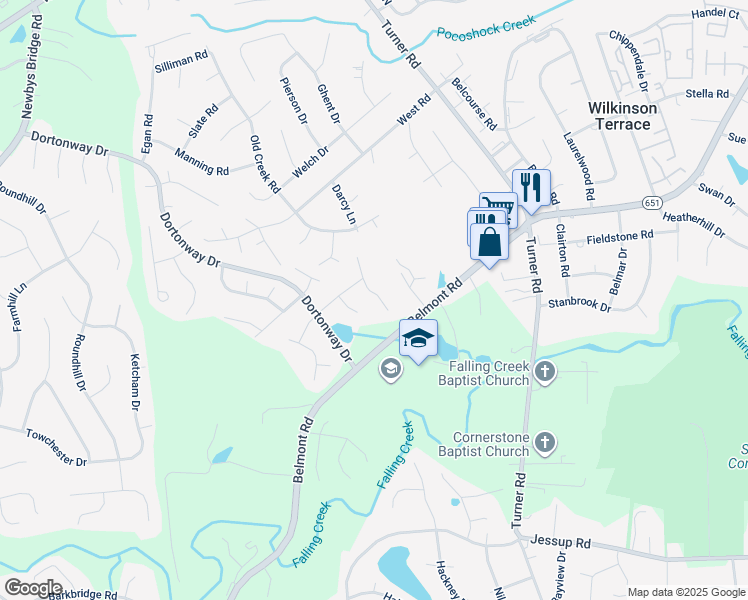 map of restaurants, bars, coffee shops, grocery stores, and more near 7006 Summers Trace Terrace in Chesterfield