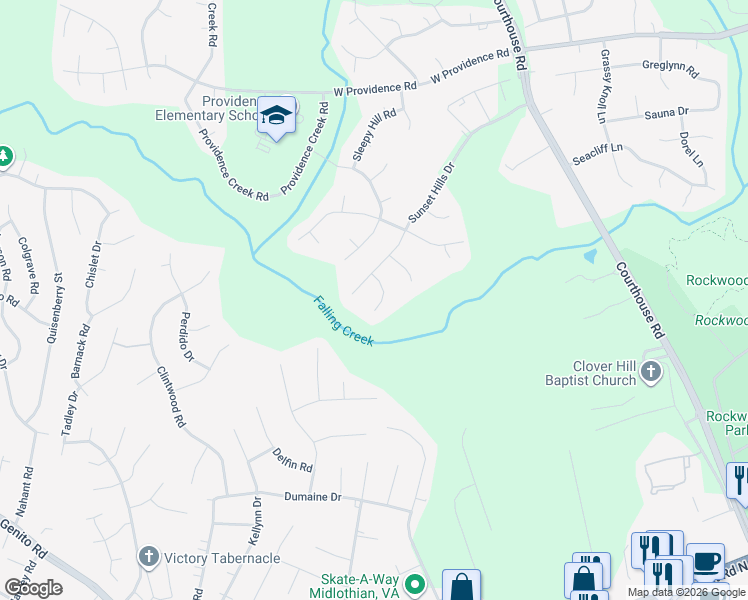 map of restaurants, bars, coffee shops, grocery stores, and more near 2418 Sunset Hills Terrace in Richmond