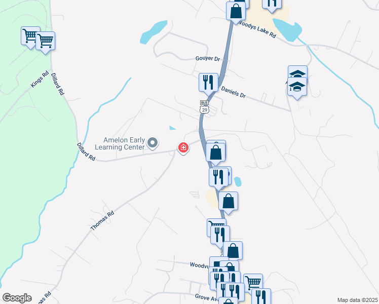 map of restaurants, bars, coffee shops, grocery stores, and more near 692 Dillard Road in Madison Heights