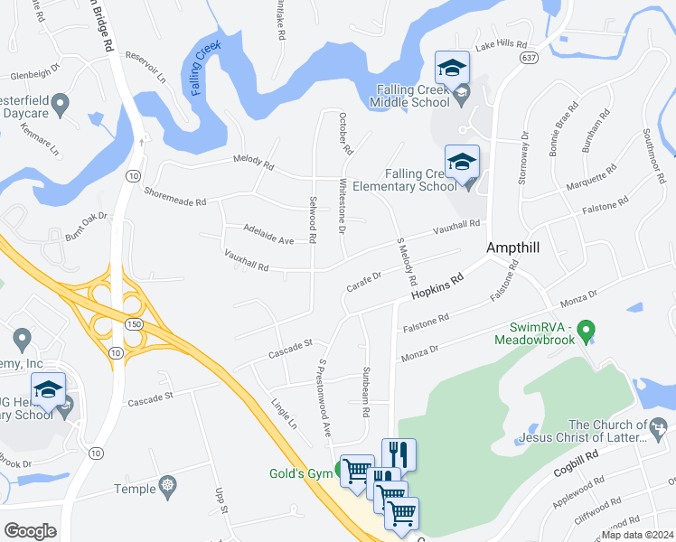 map of restaurants, bars, coffee shops, grocery stores, and more near 4365 Vauxhall Road in Richmond