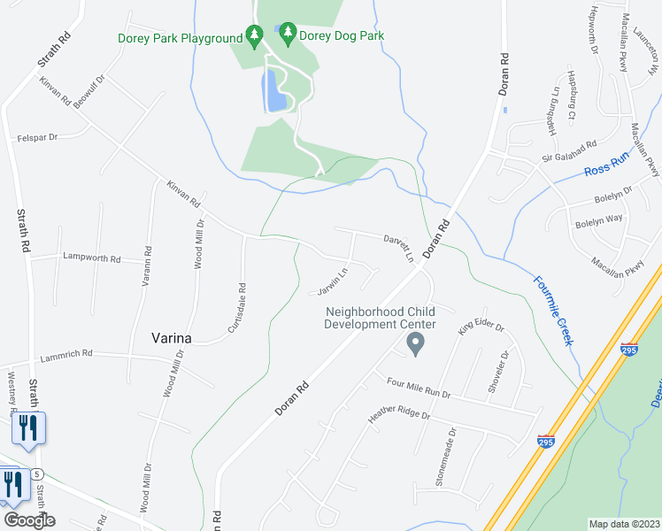 map of restaurants, bars, coffee shops, grocery stores, and more near 3051 Kinvan Road in Richmond