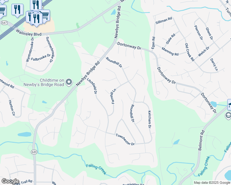 map of restaurants, bars, coffee shops, grocery stores, and more near 4125 Farmhill Lane in Chesterfield