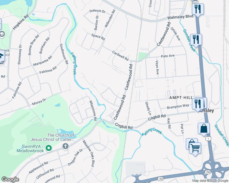 map of restaurants, bars, coffee shops, grocery stores, and more near 3212 Mill Race Road in Richmond