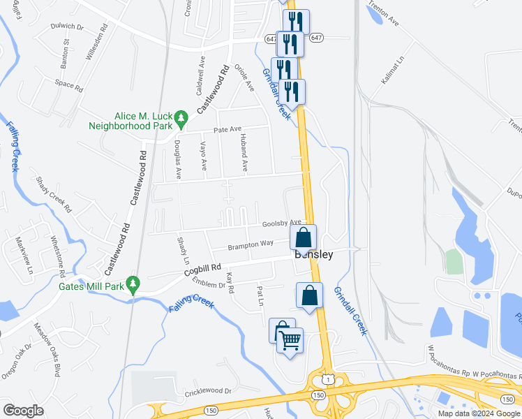 map of restaurants, bars, coffee shops, grocery stores, and more near 5209 Collindale Road in Richmond