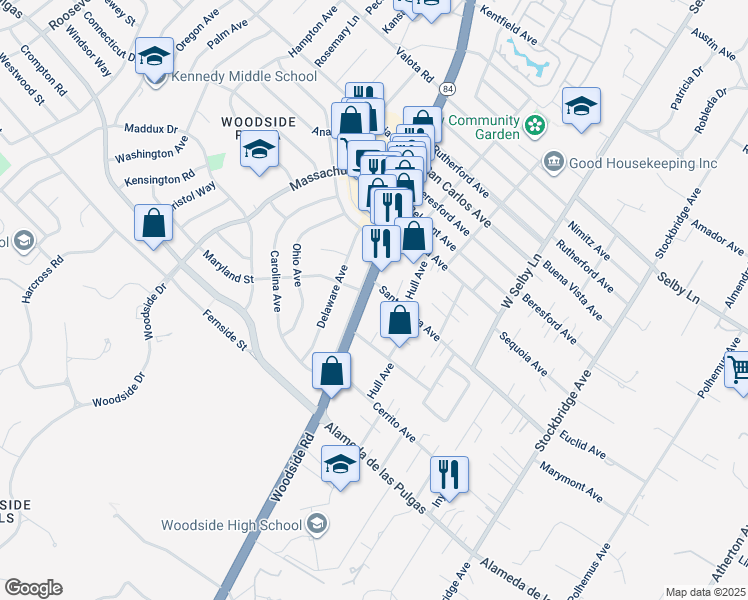 map of restaurants, bars, coffee shops, grocery stores, and more near 15 Jubilee Court in Redwood City