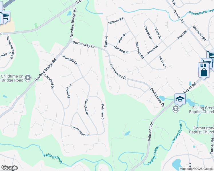 map of restaurants, bars, coffee shops, grocery stores, and more near 4018 Sunny Creek Drive in Chesterfield