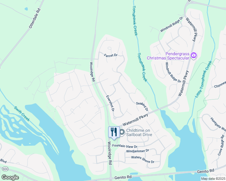 map of restaurants, bars, coffee shops, grocery stores, and more near 3624 Pencader Road in Midlothian