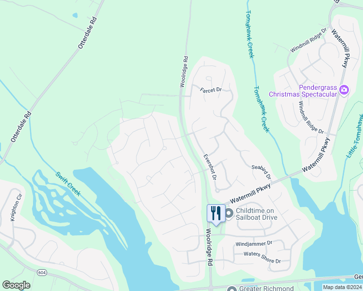 map of restaurants, bars, coffee shops, grocery stores, and more near 14800 Litton Drive in Midlothian