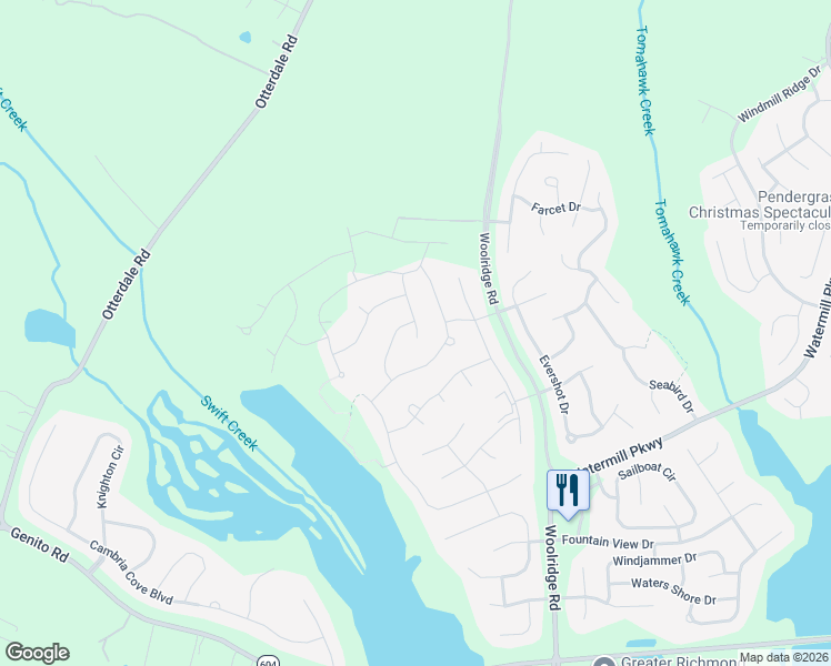 map of restaurants, bars, coffee shops, grocery stores, and more near 3707 Camdale Drive in Midlothian