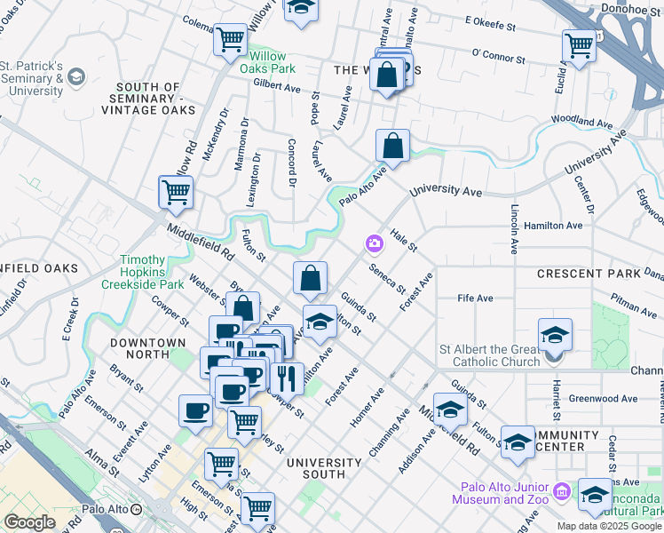 map of restaurants, bars, coffee shops, grocery stores, and more near 870 Lytton Avenue in Palo Alto