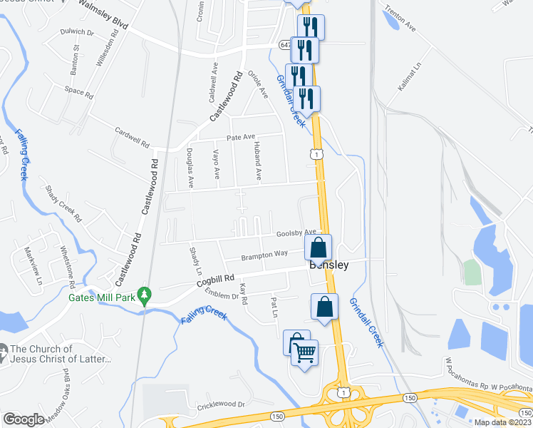 map of restaurants, bars, coffee shops, grocery stores, and more near 5206 Collindale Road in Richmond