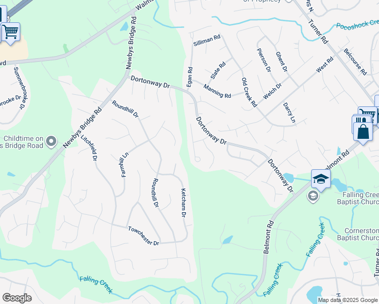map of restaurants, bars, coffee shops, grocery stores, and more near 4012 Sunny Creek Drive in Chesterfield