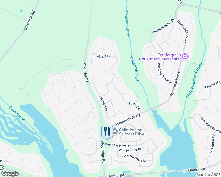 map of restaurants, bars, coffee shops, grocery stores, and more near 3613 Pencader Road in Midlothian