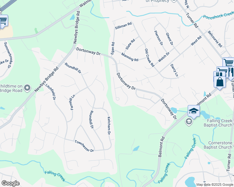 map of restaurants, bars, coffee shops, grocery stores, and more near 4013 Sunny Creek Drive in Chesterfield