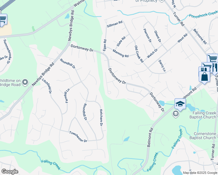 map of restaurants, bars, coffee shops, grocery stores, and more near 4013 Sunny Creek Drive in Chesterfield