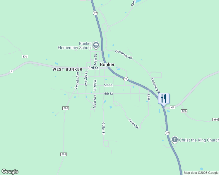 map of restaurants, bars, coffee shops, grocery stores, and more near 405 Oak in Bunker