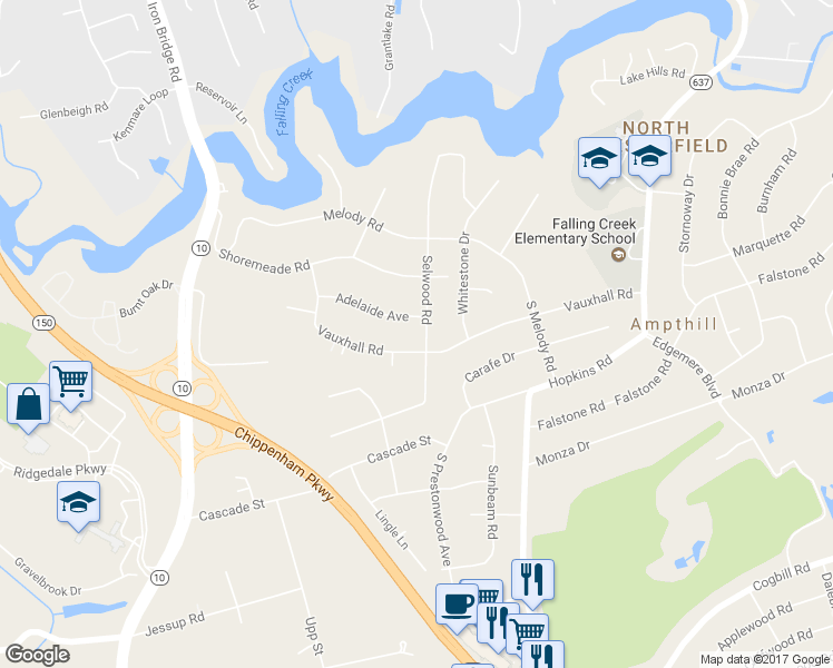 map of restaurants, bars, coffee shops, grocery stores, and more near 4908 Selwood Road in Richmond