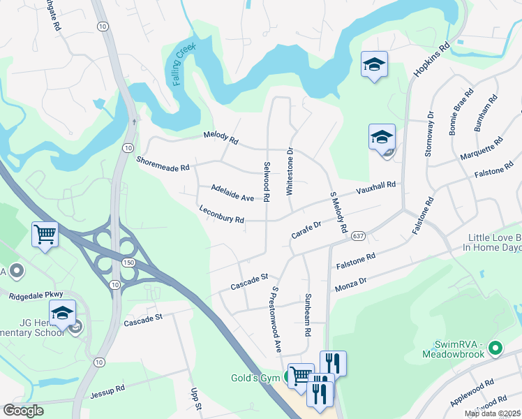 map of restaurants, bars, coffee shops, grocery stores, and more near 4908 Selwood Road in Richmond