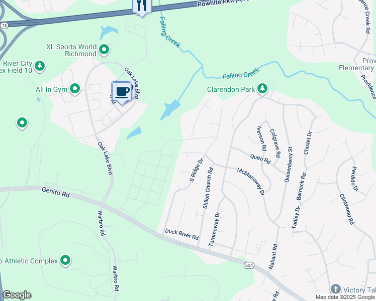 map of restaurants, bars, coffee shops, grocery stores, and more near 2607 McManaway Drive in Midlothian
