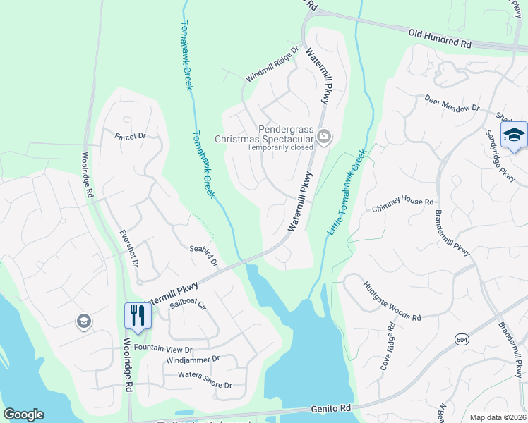 map of restaurants, bars, coffee shops, grocery stores, and more near 14830 Flour Mill Court in Midlothian