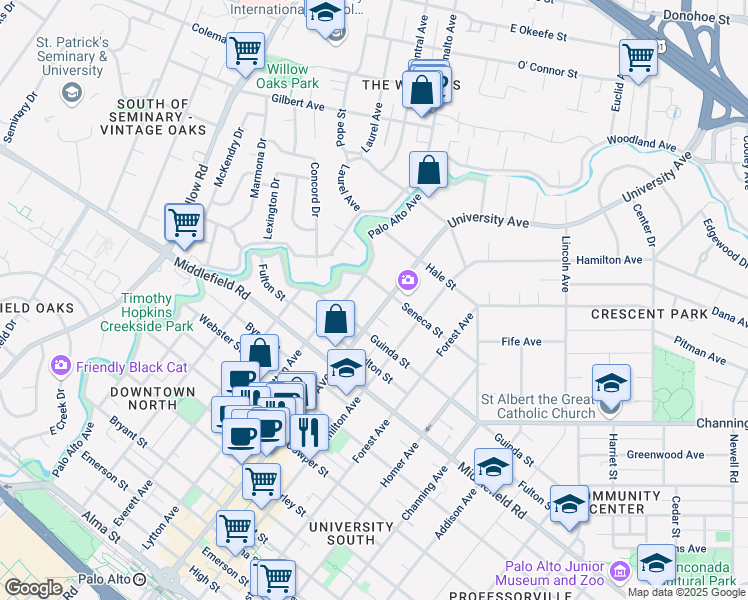 map of restaurants, bars, coffee shops, grocery stores, and more near 870 Lytton Avenue in Palo Alto