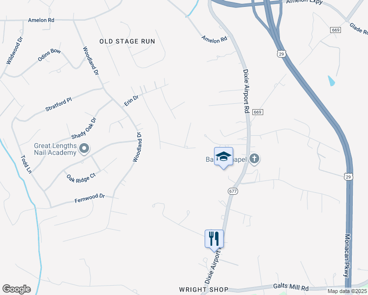 map of restaurants, bars, coffee shops, grocery stores, and more near Hannah Way in Madison Heights