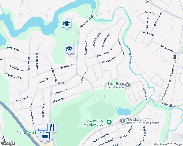 map of restaurants, bars, coffee shops, grocery stores, and more near 5028 Grassmere Road in Richmond