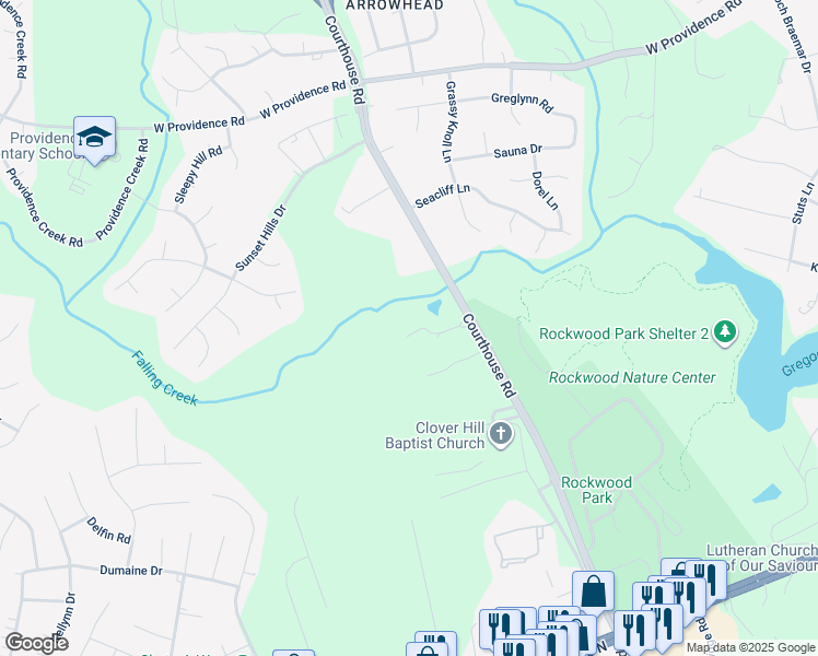 map of restaurants, bars, coffee shops, grocery stores, and more near 2708 Courthouse Road in Richmond