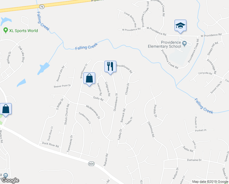map of restaurants, bars, coffee shops, grocery stores, and more near 2732 Quisenberry Street in Midlothian