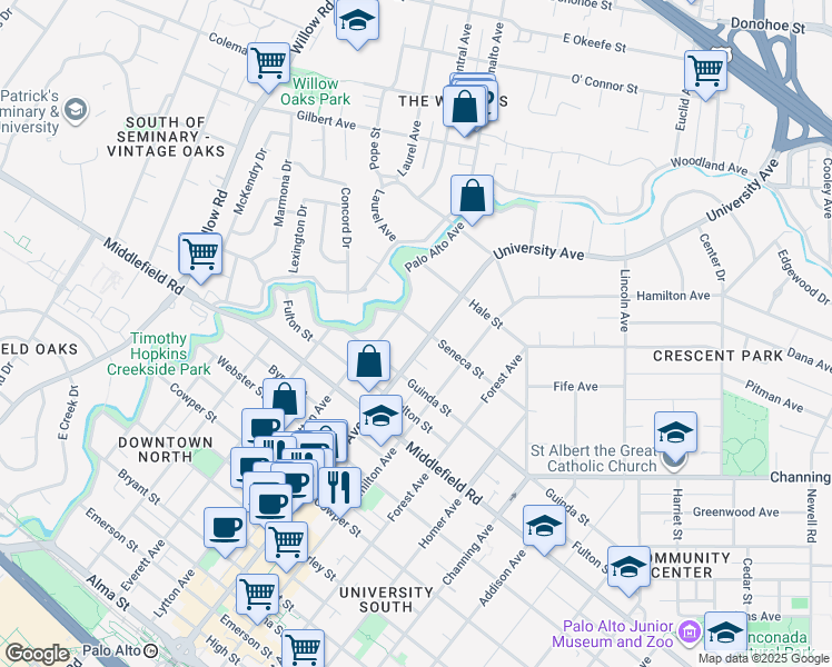 map of restaurants, bars, coffee shops, grocery stores, and more near 870 Lytton Avenue in Palo Alto