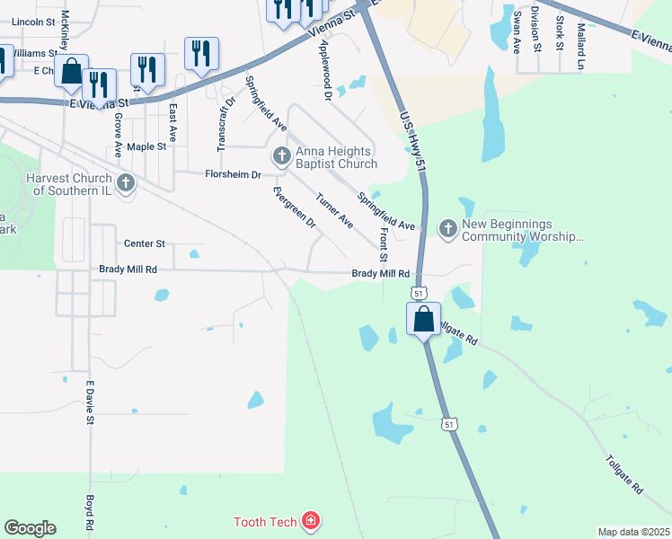 map of restaurants, bars, coffee shops, grocery stores, and more near 804 Brady Mill Road in Anna