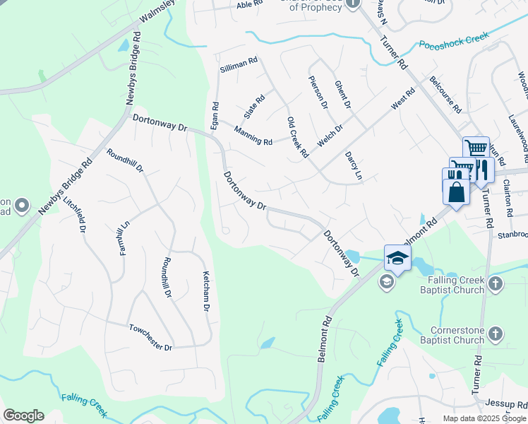 map of restaurants, bars, coffee shops, grocery stores, and more near 7143 Windy Creek Circle in Chesterfield