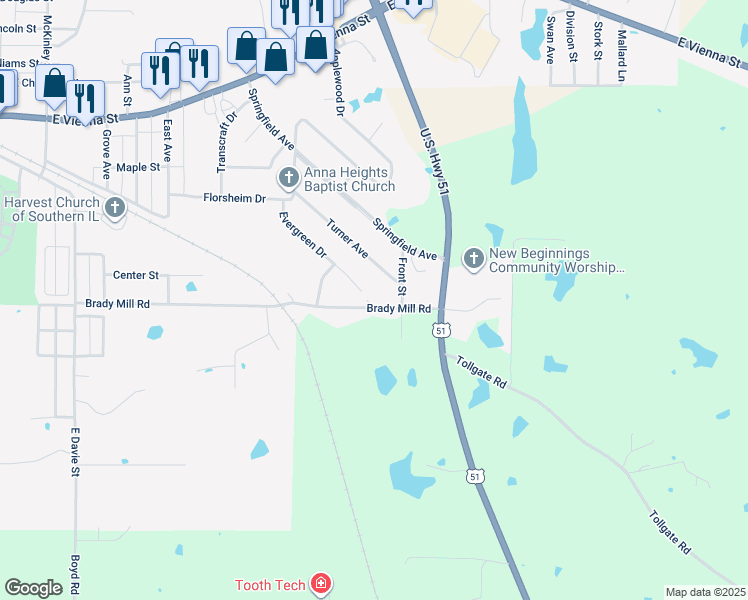 map of restaurants, bars, coffee shops, grocery stores, and more near 804-898 Brady Mill Road in Anna