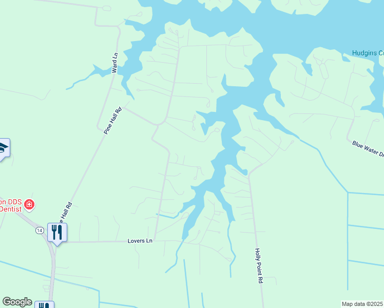 map of restaurants, bars, coffee shops, grocery stores, and more near 136 Morris Creek Lane in Mathews