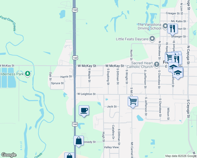map of restaurants, bars, coffee shops, grocery stores, and more near 505 Harris Street in Frontenac