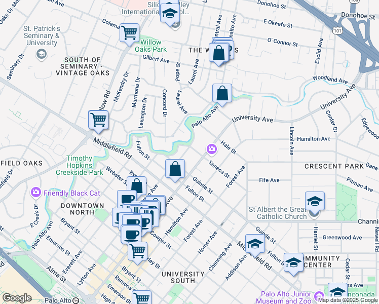 map of restaurants, bars, coffee shops, grocery stores, and more near 870 Lytton Avenue in Palo Alto