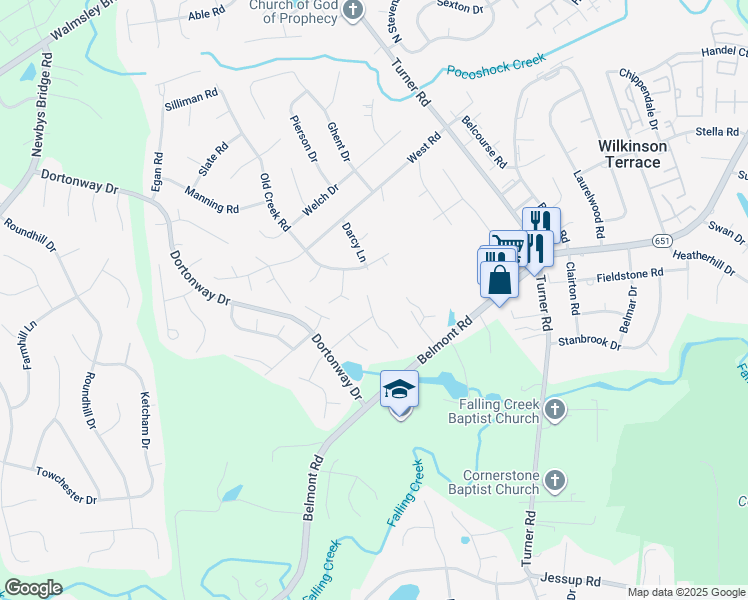 map of restaurants, bars, coffee shops, grocery stores, and more near 6913 Summers Trace Terrace in Chesterfield
