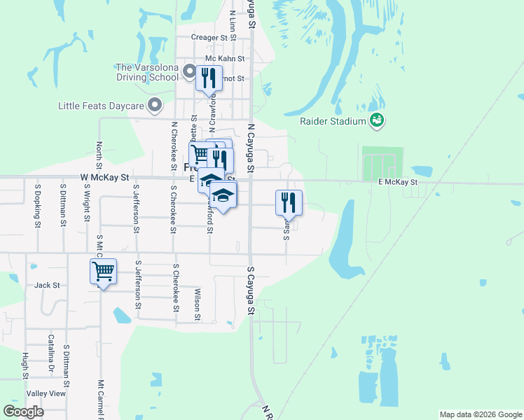 map of restaurants, bars, coffee shops, grocery stores, and more near 300 East Lanyon Street in Frontenac